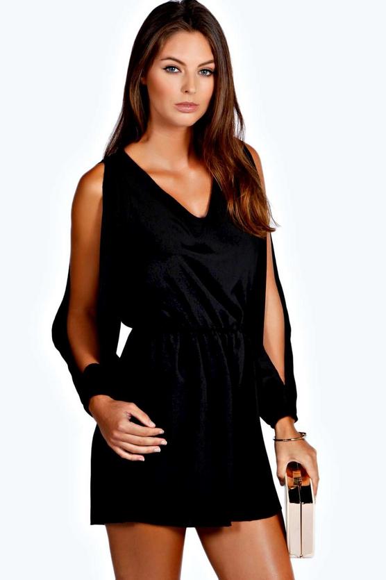 Petite Bella Split Sleeve Crepe Playsuit